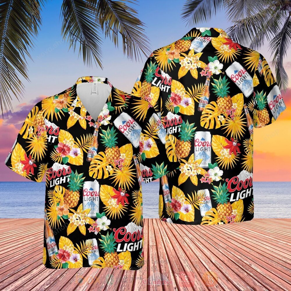 Coors Light Yellow Black Hawaiian Shirt Short 1