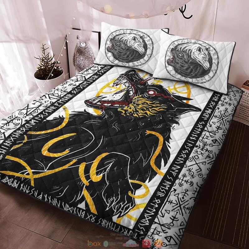 Fenrir Yin Yang Wolf Rune Viking Quilt Bedding Set 1 2 3 4