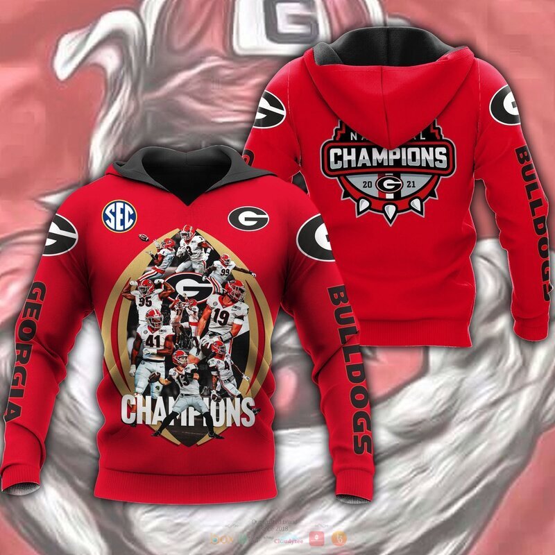 Georgia Bulldogs Champion 2021 Red 3D Shirt Hoodie