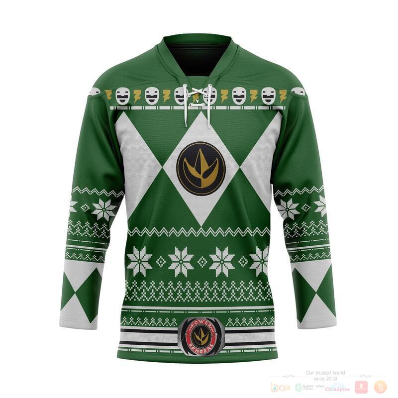 Green Mighty Morphin Power Rangers Hockey Jersey