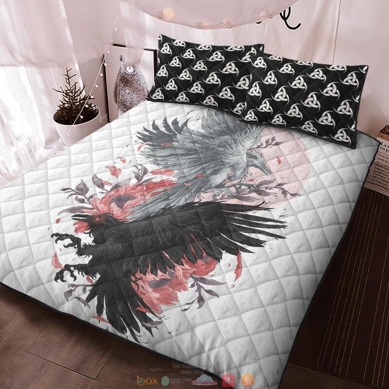 Hugin And Munin white Viking Quilt Bedding Set 1