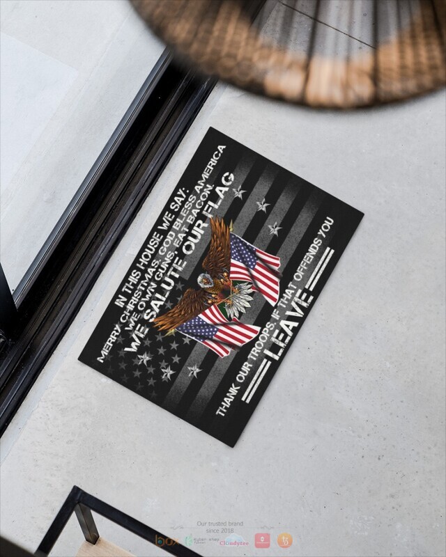 In This house we say Merry Christmas God bless America Eagle flag doormat 1 2