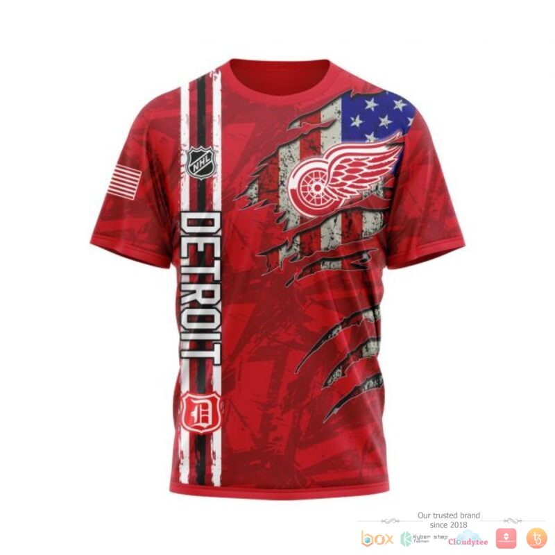 Personalized Detroit Red Wings With American Flag 3d shirt hoodie 1 2 3 4 5