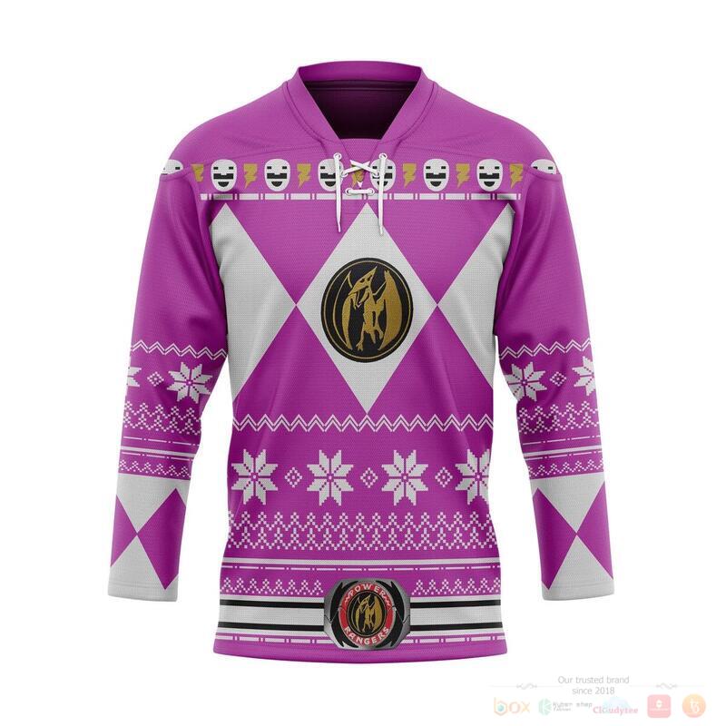 Pink Mighty Morphin Power Rangers Hockey Jersey