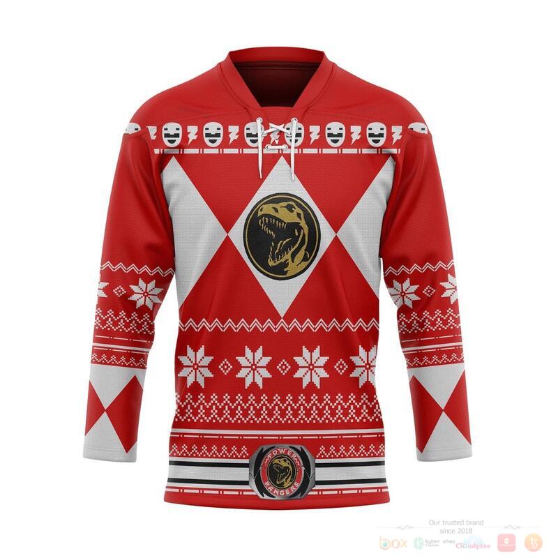 Red Mighty Morphin Power Rangers Hockey Jersey