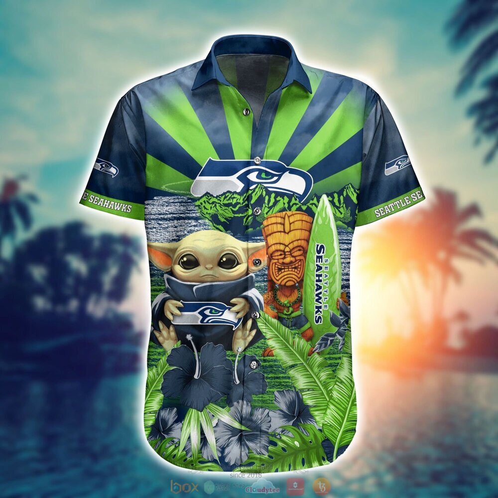 Seattle Seahawks NFL Baby Yoda Hawaiian Shirt Shorts 1