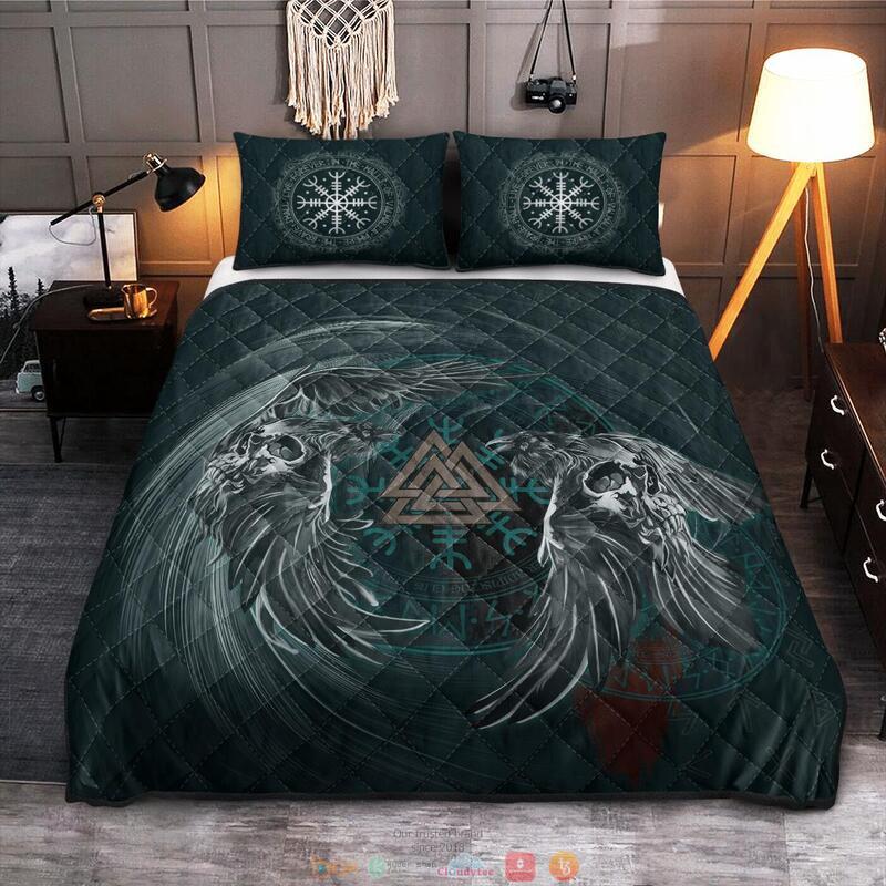 Skull Raven Valknut Vegvisir Quilt Bedding Set