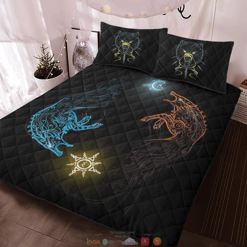 Sons Of Fenrir Hati and Skoll Viking black Quilt Bedding Set 1