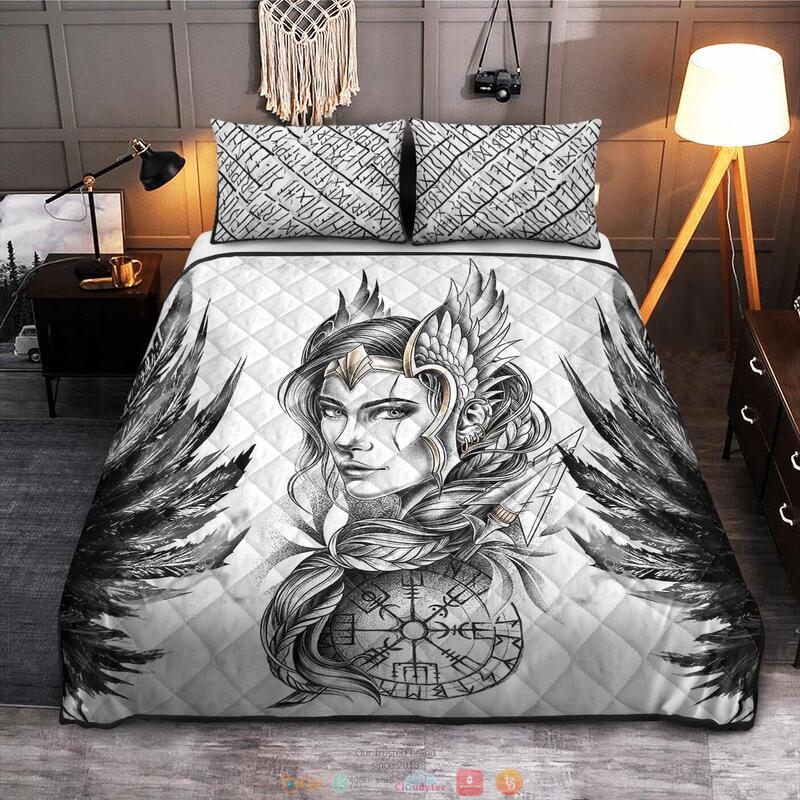 Valkyrie Vegvisir Viking White Quilt Bedding Set