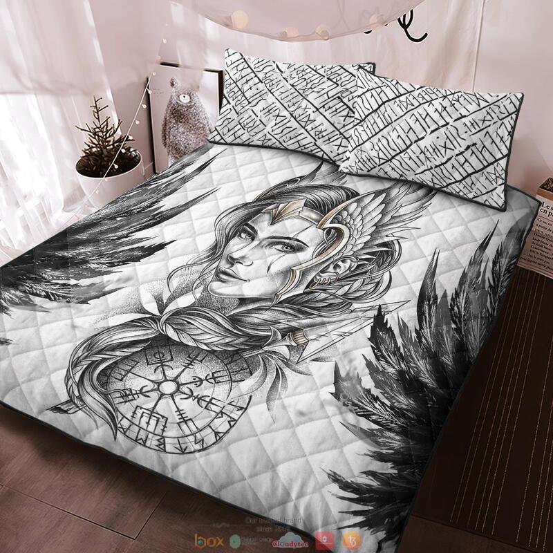 Valkyrie Vegvisir Viking White Quilt Bedding Set 1