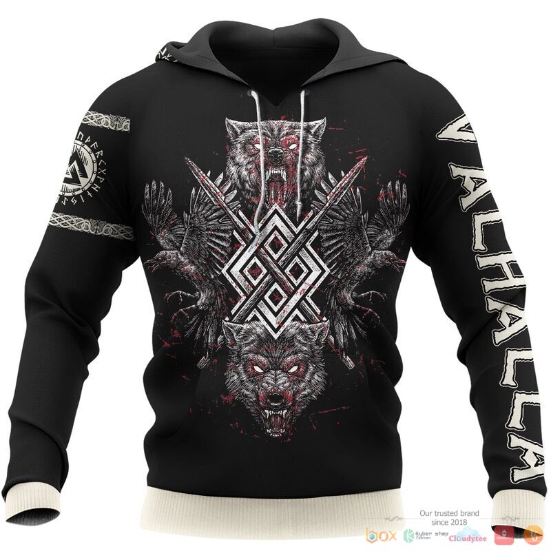 Viking Fenrir Wolf And Raven 3d shirt Hoodie