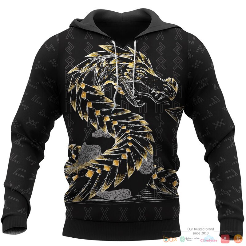 Viking Odin And Jormungandr Black 3d shirt Hoodie