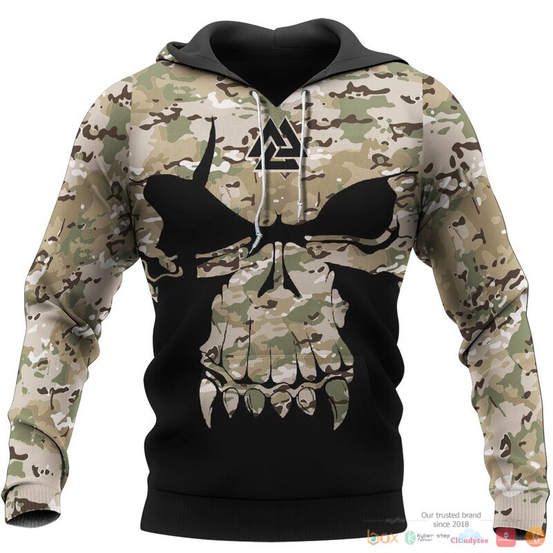 Viking Valknut Skull With Camo 3d shirt Hoodie