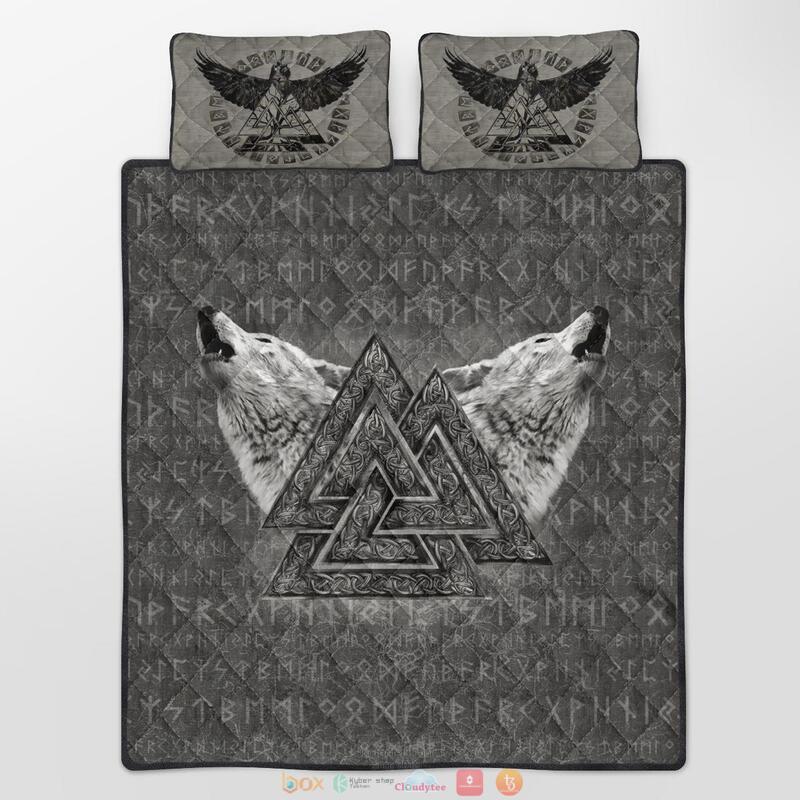 Wolf Valknut Rune Viking Quilt Bedding Set 1