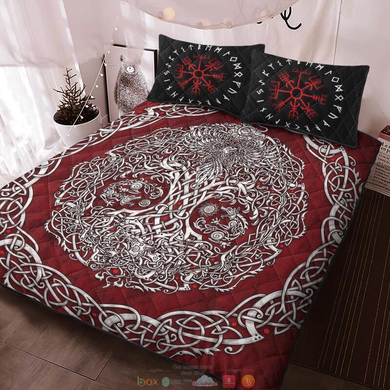 Yggdrasil Vegvisir Viking Red Quilt Bedding Set 1