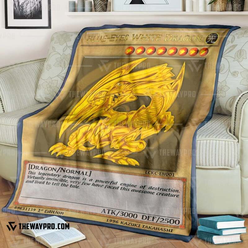 Yu Gi Oh Golden Blue Eyes White Dragon Card Blanket