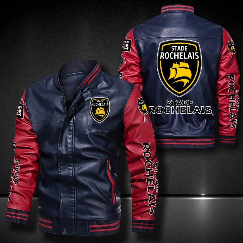 Stade Rochelais bomber leather jacket 1 2 3 4