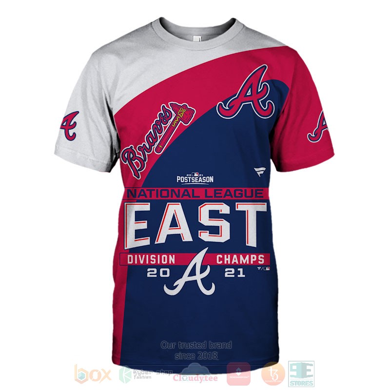 Atlanta Braves NL East Division Champions 2021 white red blue 3D shirt hoodie 1 2 3 4 5 6 7 8 9