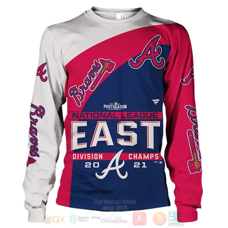 Atlanta Braves NL East Division Champions 2021 white red blue 3D shirt hoodie 1 2 3 4 5 6 7 8 9 10 11 12 13 14 15
