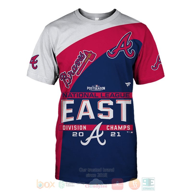 Atlanta Braves NL East Division Champions 2021 white red blue 3D shirt hoodie 1 2 3 4 5 6 7 8 9 10 11 12 13 14 15 16 17 18 19 20 21