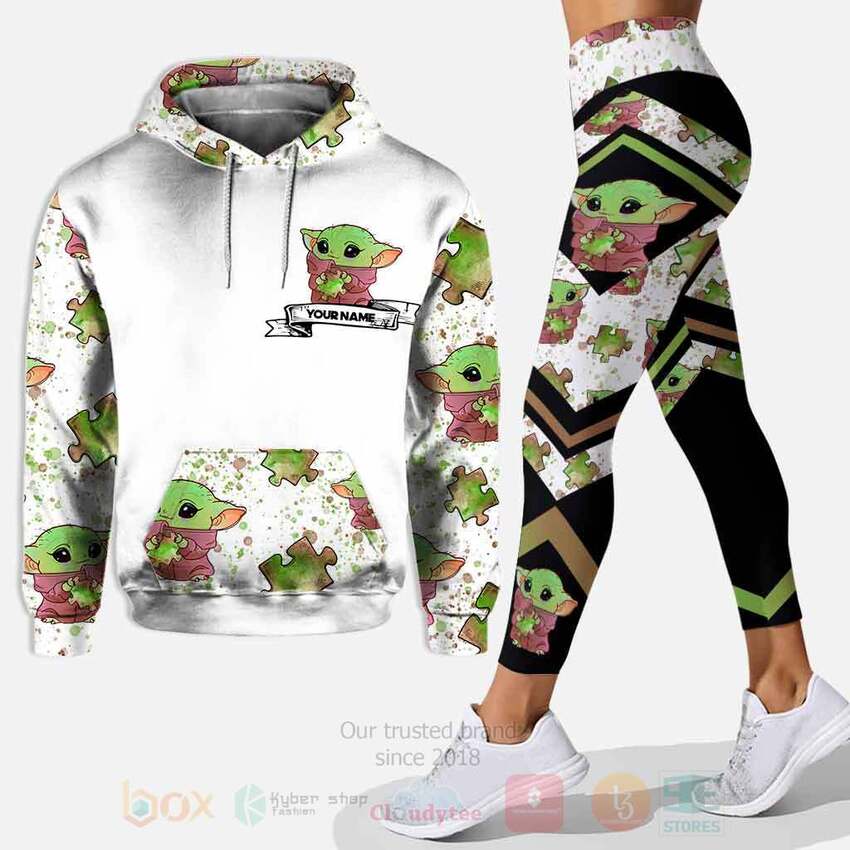 Baby Yoda Be You The World Will Adjust Autism Awareness Custom Name 3D Hoodie Leggings