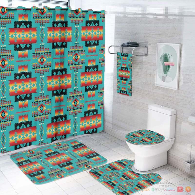 Blue Native Tribes Pattern Native American Bathroom Set