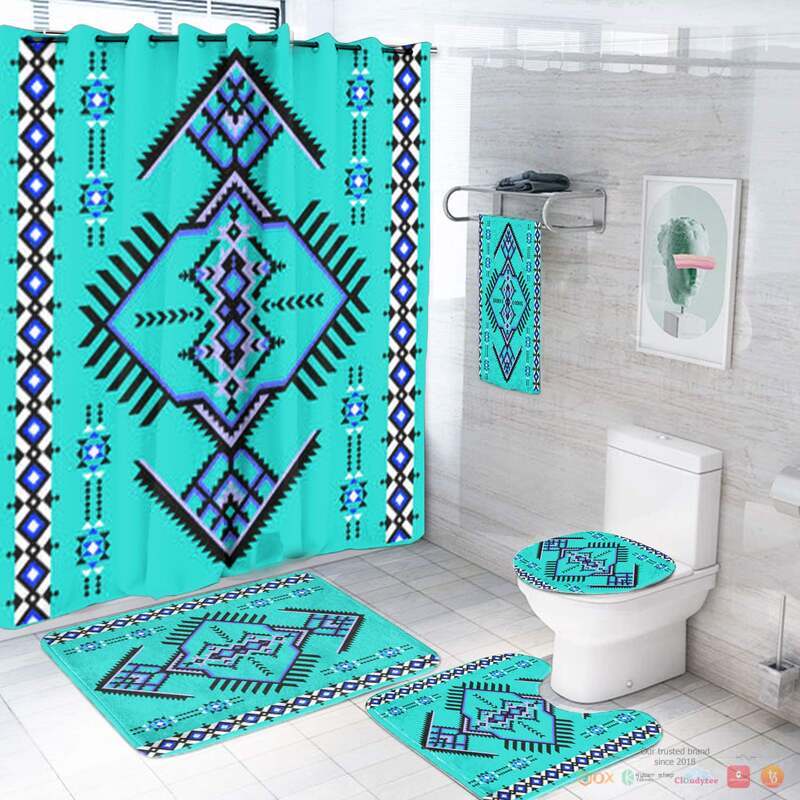 Cyan Simple Pattern Native American Bathroom Set