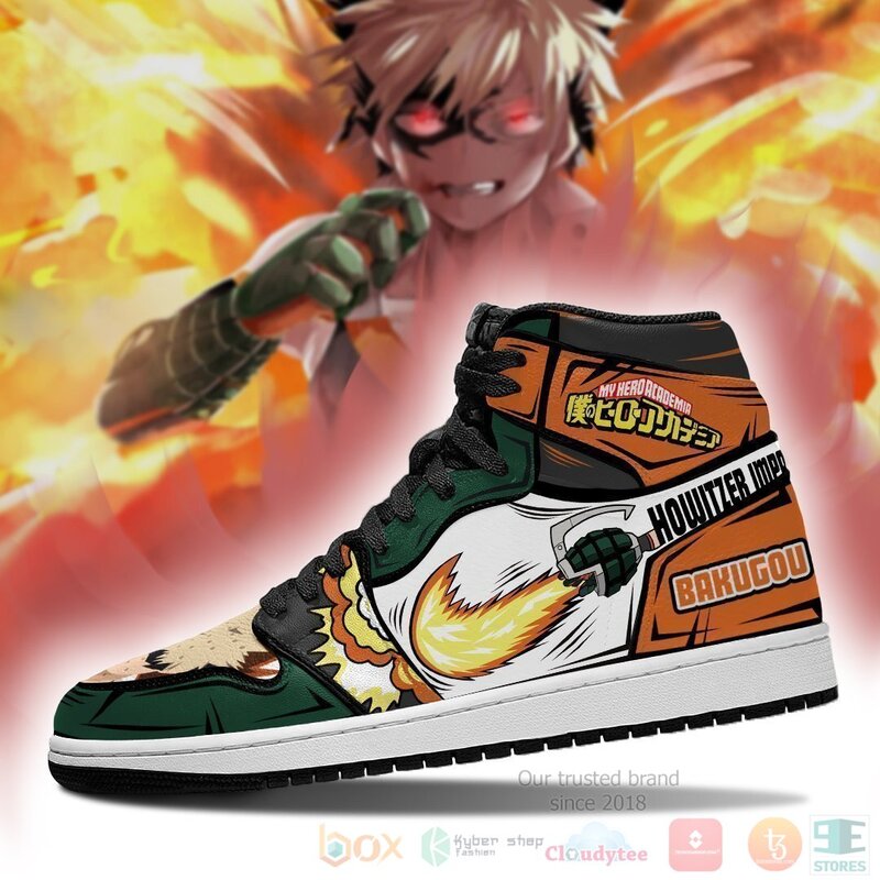 Katsuki Bakugo Sneakers Custom Anime My Hero Academia Air Jordan High Top Shoes 1 2