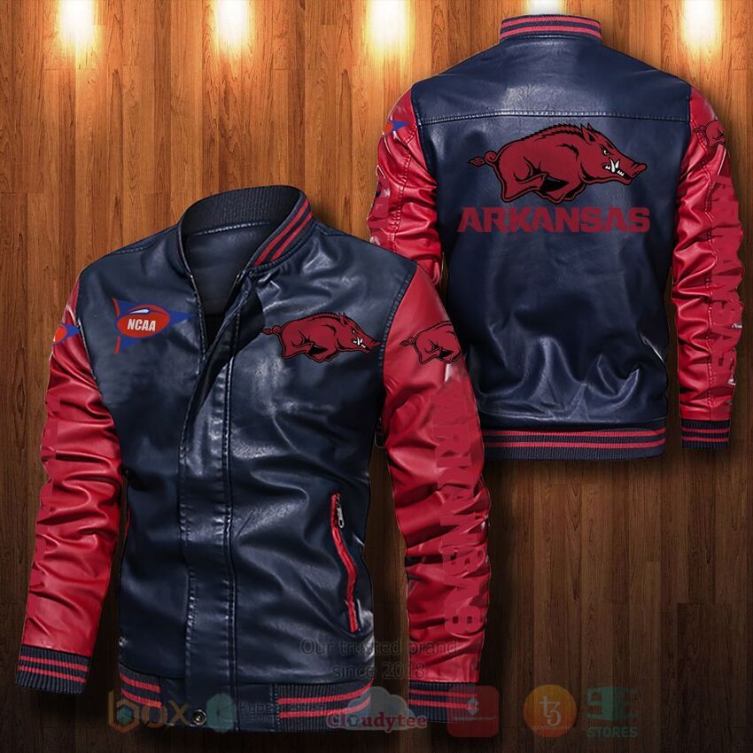 NCAA Arkansas Razorbacks Leather Bomber Jacket 1 2 3