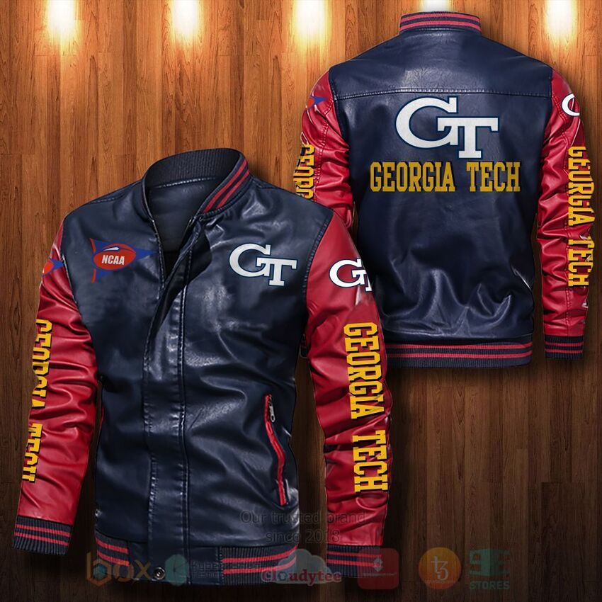 NCAA Georgia Tech Yellow Leather Bomber Jacket 1 2 3