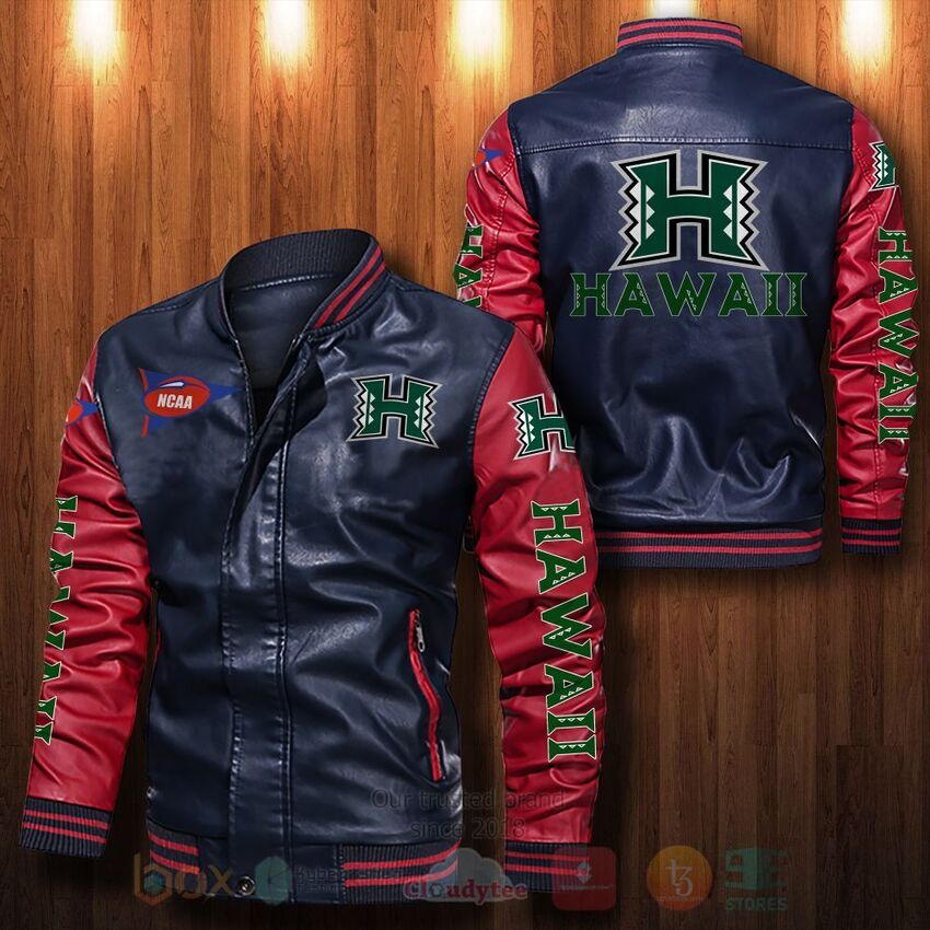 NCAA Hawaii Rainbow Warriors football Leather Bomber Jacket 1 2 3