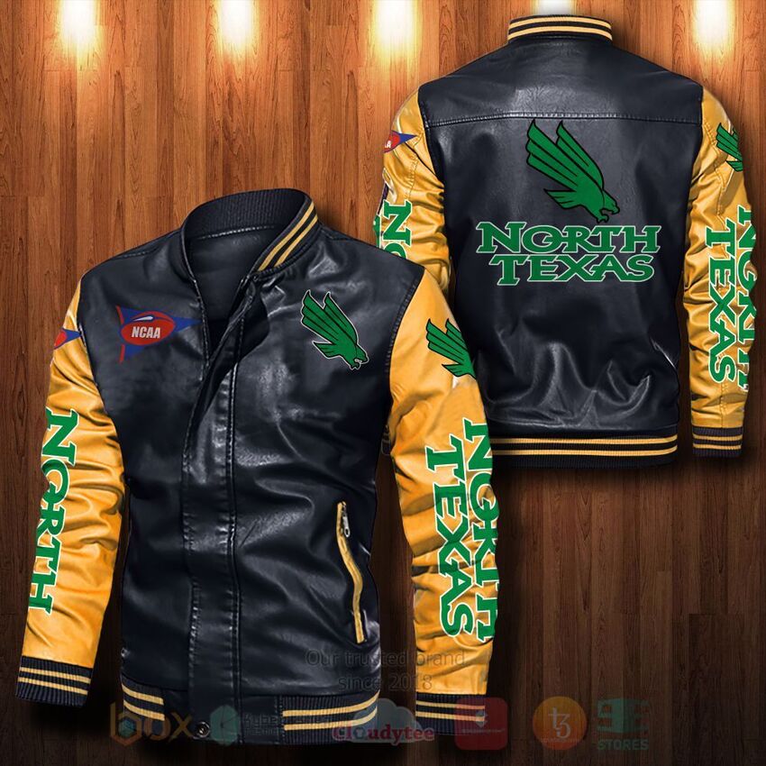 NCAA North Texas Mean Green Leather Bomber Jacket 1 2 3 4 5