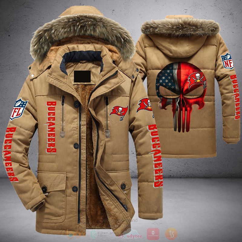 NFL Tampa Bay Buccaneers American Flag Punisher Skull Parka Jacket 1 2 3