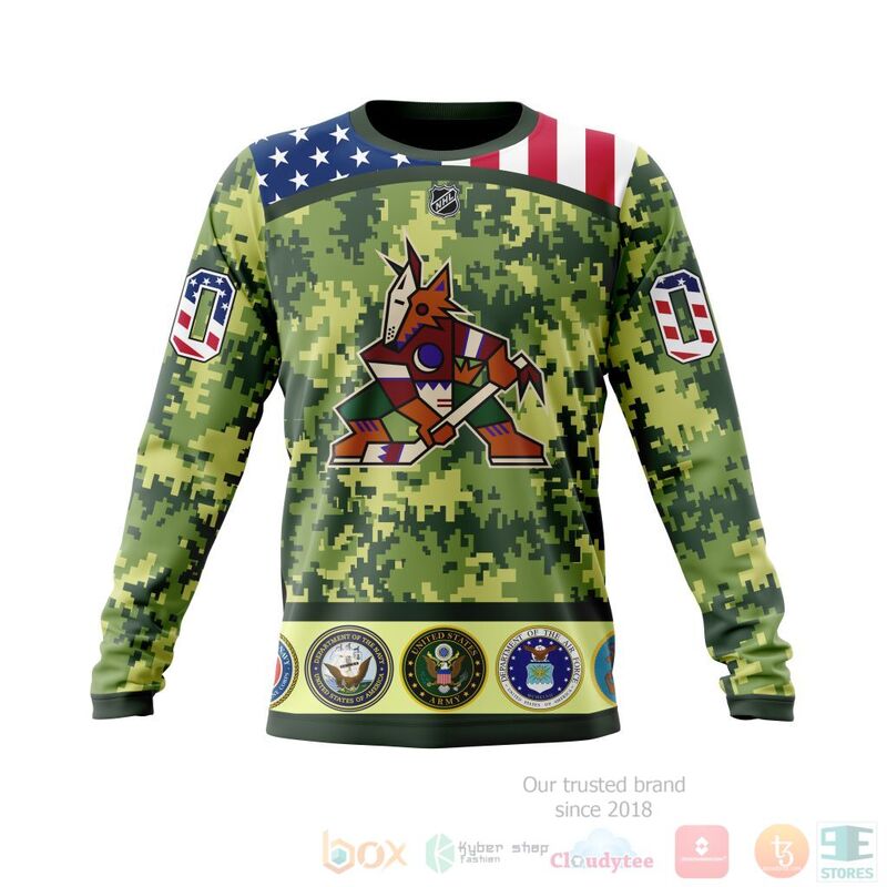 NHL Arizona Coyotes Honor Military With Green Camo Color 3D Hoodie Shirt 1 2