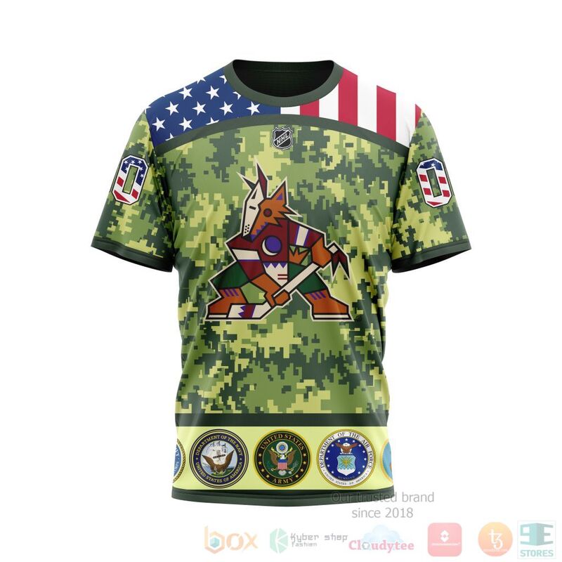 NHL Arizona Coyotes Honor Military With Green Camo Color 3D Hoodie Shirt 1 2 3