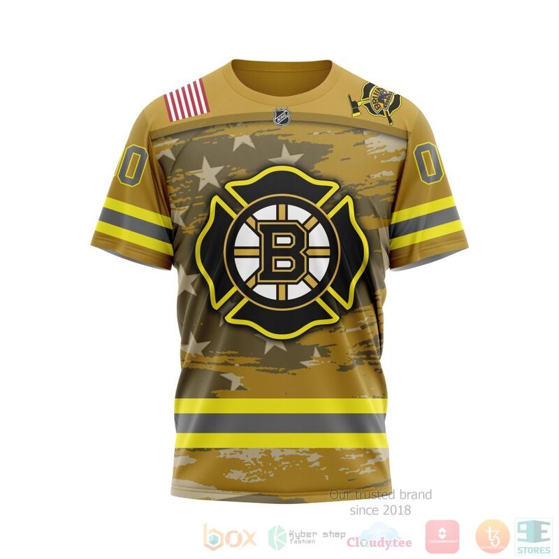 NHL Boston Bruins Honnor Firefighter Yellow 3D Hoodie Shirt 1 2 3