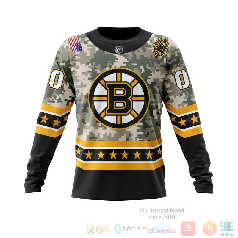 NHL Boston Bruins Honor Military With White Camo Color 3D Hoodie Shirt 1 2