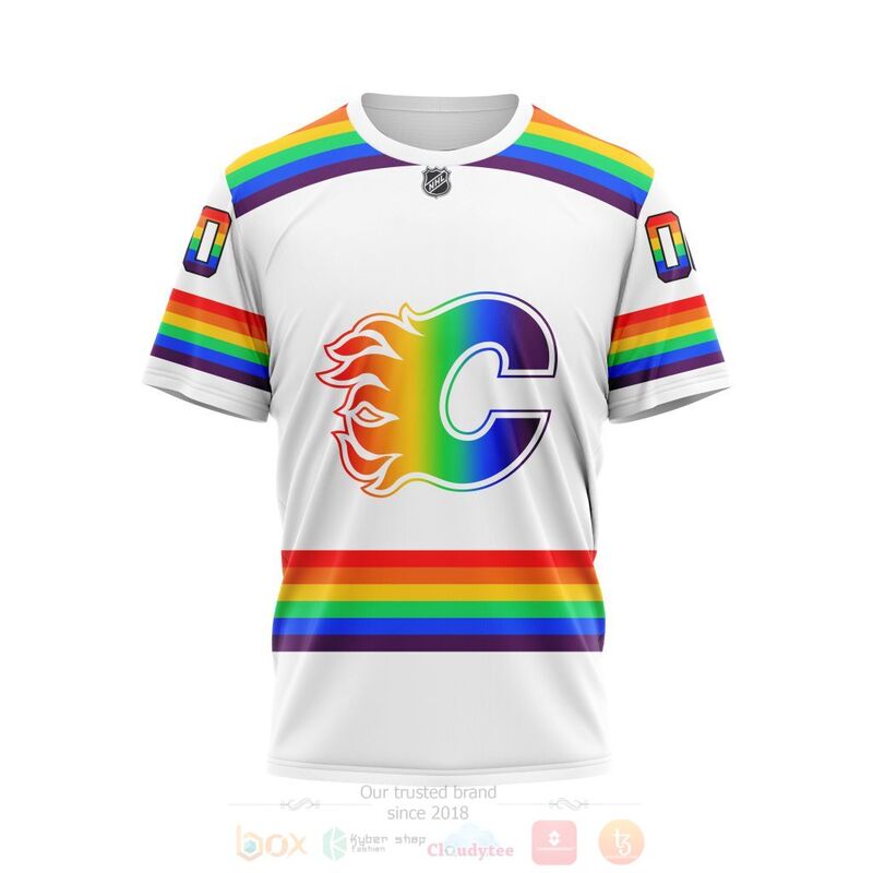 NHL Calgary Flames White LGBT Pride Personalized Custom 3D Hoodie Shirt 1 2