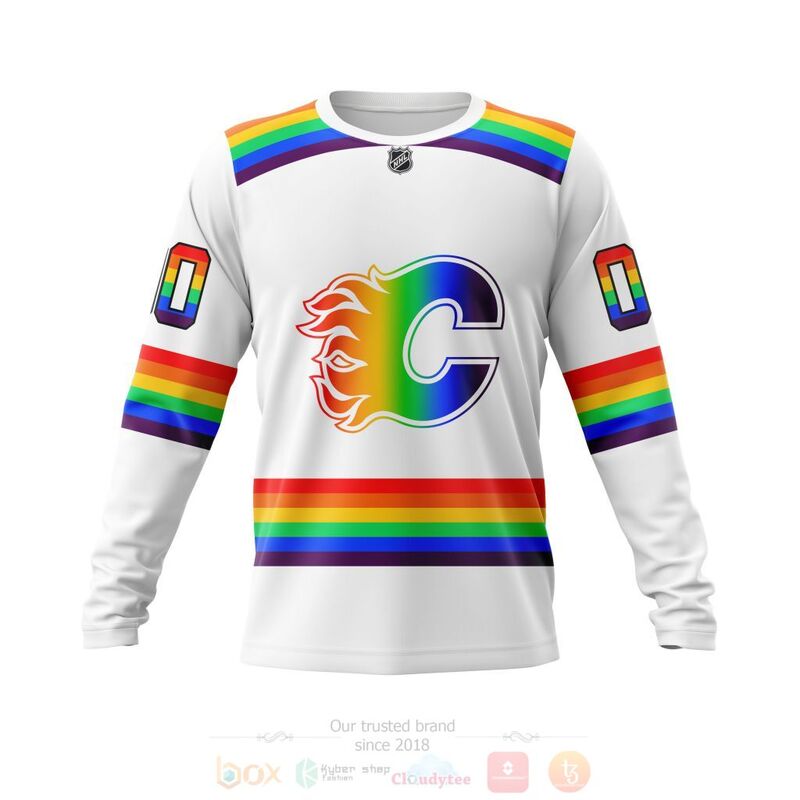 NHL Calgary Flames White LGBT Pride Personalized Custom 3D Hoodie Shirt 1 2 3