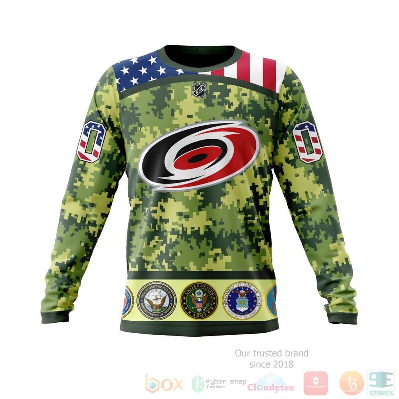 NHL Carolina Hurricanes Honor Military With Green Camo Color 3D Hoodie Shirt 1 2