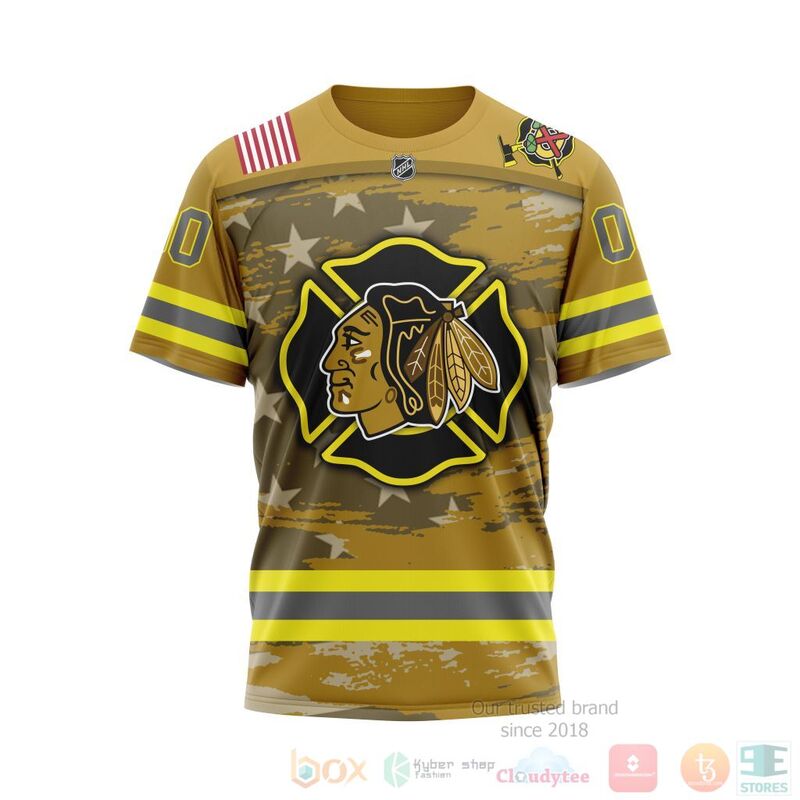 NHL Chicago BlackHawks Honnor Firefighter Yellow 3D Hoodie Shirt 1 2 3