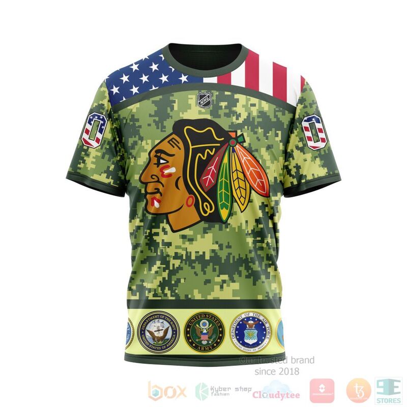NHL Chicago BlackHawks Honor Military With Green Camo Color 3D Hoodie Shirt 1 2 3