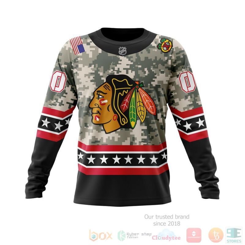 NHL Chicago BlackHawks Honor Military With White Camo Color 3D Hoodie Shirt 1 2