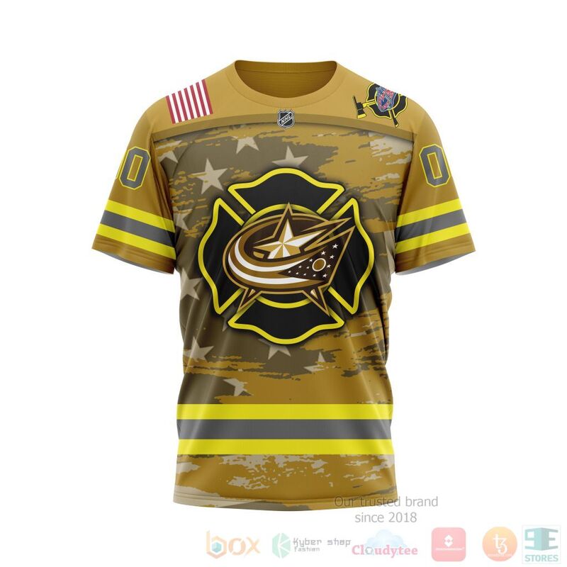 NHL Columbus Blue Jackets Honnor Firefighter Yellow 3D Hoodie Shirt 1 2 3