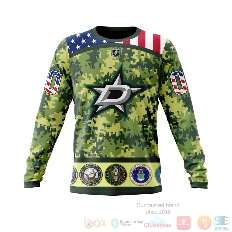 NHL Dallas Stars Honor Military With Green Camo Color 3D Hoodie Shirt 1 2
