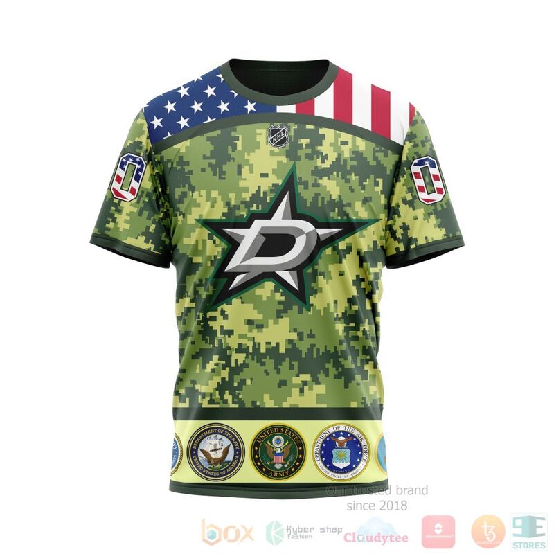 NHL Dallas Stars Honor Military With Green Camo Color 3D Hoodie Shirt 1 2 3