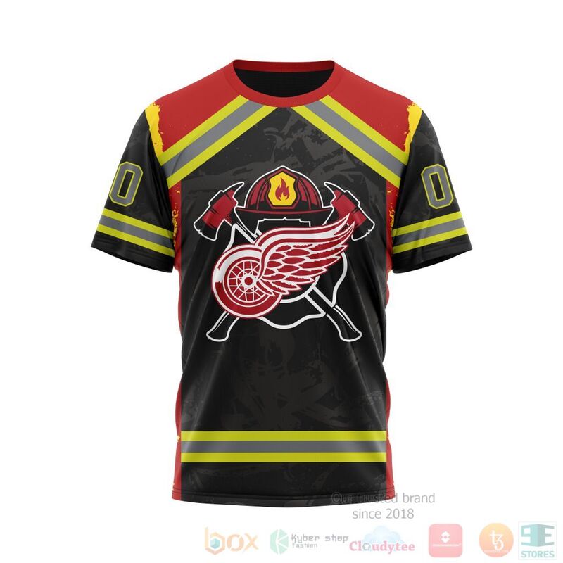 NHL Detroit Red Wings Honnor Firefighter Black 3D Hoodie Shirt 1 2 3