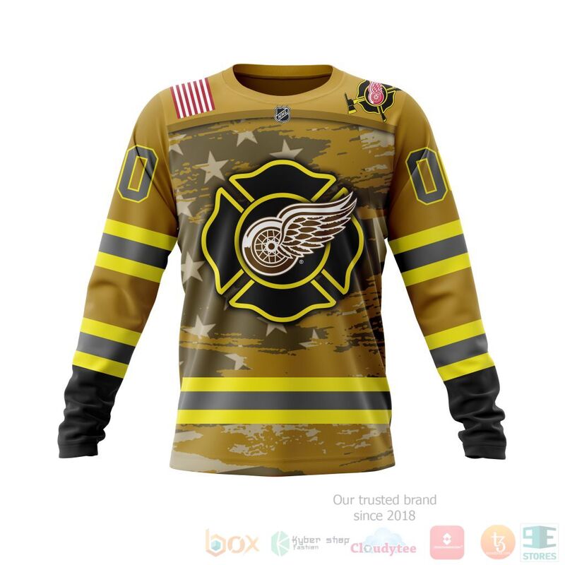 NHL Detroit Red Wings Honnor Firefighter Yellow 3D Hoodie Shirt 1 2