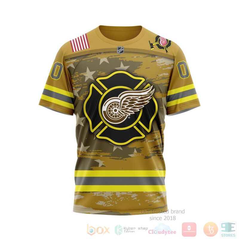 NHL Detroit Red Wings Honnor Firefighter Yellow 3D Hoodie Shirt 1 2 3
