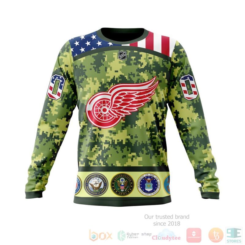NHL Detroit Red Wings Honor Military With Green Camo Color 3D Hoodie Shirt 1 2